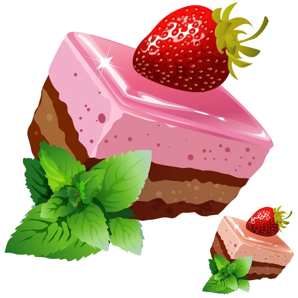 Pastel de esponja de fresa de chocolate con menta — Archivo Imágenes Vectoriales