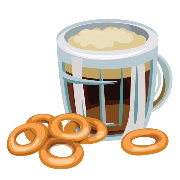 Mug of beer with bagel on white background — Stock Vector