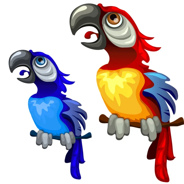 两个多彩蓝色和红色热带鹦鹉 — 图库矢量图片