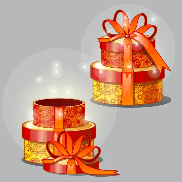 Regalo cajas rojas y amarillas, ilustración vectorial — Vector de stock