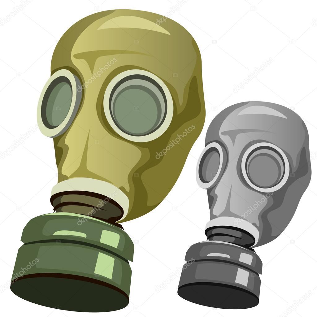 Old rubber gas mask on white background