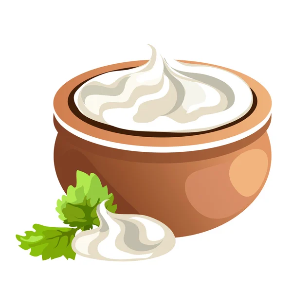 Clay pot with white cream — Stock Vector