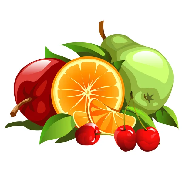 Elma, armut, portakal ve vişne kümesi — Stok Vektör