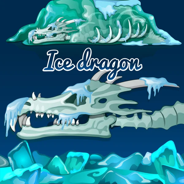 Esqueleto de um dragão que estava congelado no gelo — Vetor de Stock