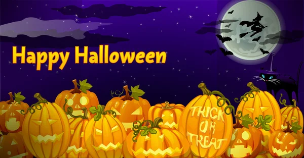 Zucca intagliata nella notte di Halloween — Vettoriale Stock