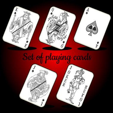 Set of playing cards on a red background clipart