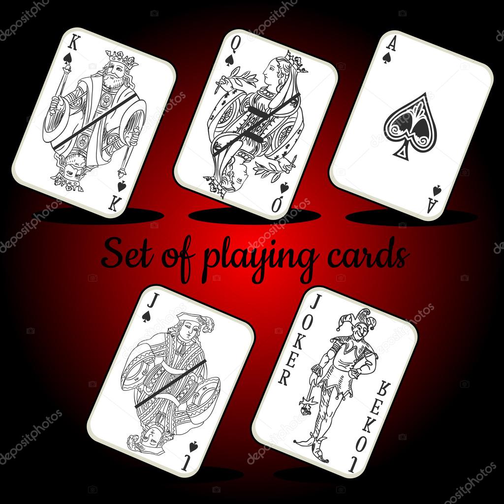 Set of playing cards on a red background