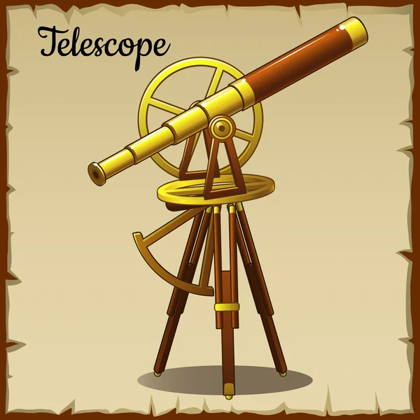 Old golden telescope pointing up — Stock Vector