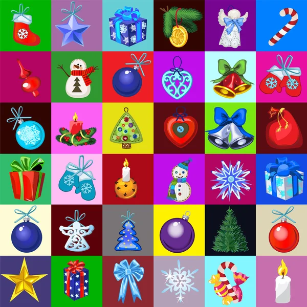 Conjunto de decoraciones navideñas grandes, 36 iconos — Archivo Imágenes Vectoriales