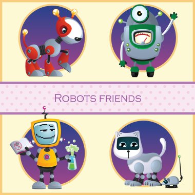 Robotlar arkadaş, dört karakter karikatür