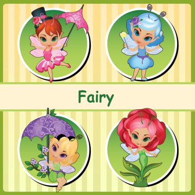 Four cute fairies - pink, blue, purple and Rose clipart