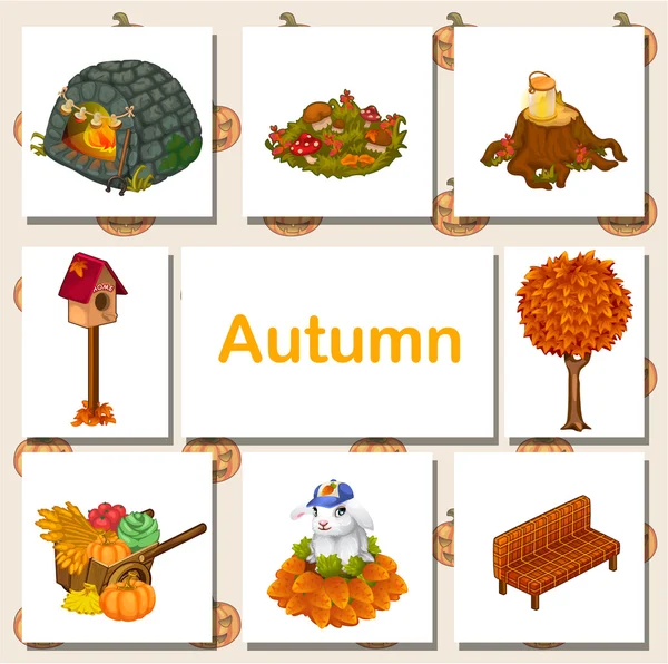 Autumn icons set, different symbols — Stock Vector