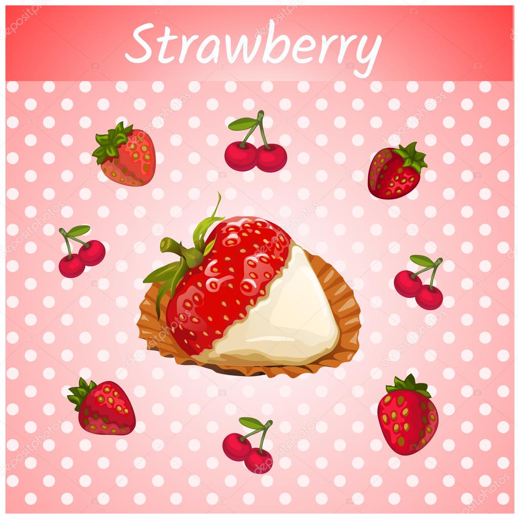 Strawberries with cream on a pink background