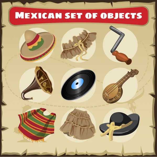 Conjunto de coisas tradicionais mexicanas —  Vetores de Stock
