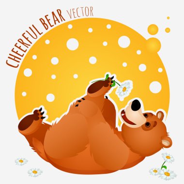 Kaygısız ayı yatıyor ve bir çiçek ile çalış