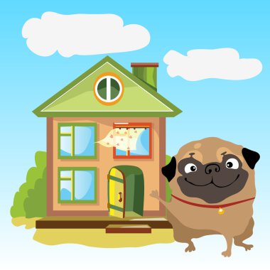 Konuksever ev ile bir manzara üzerinde köpek