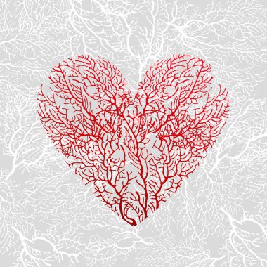 Card with heart of red coral clipart