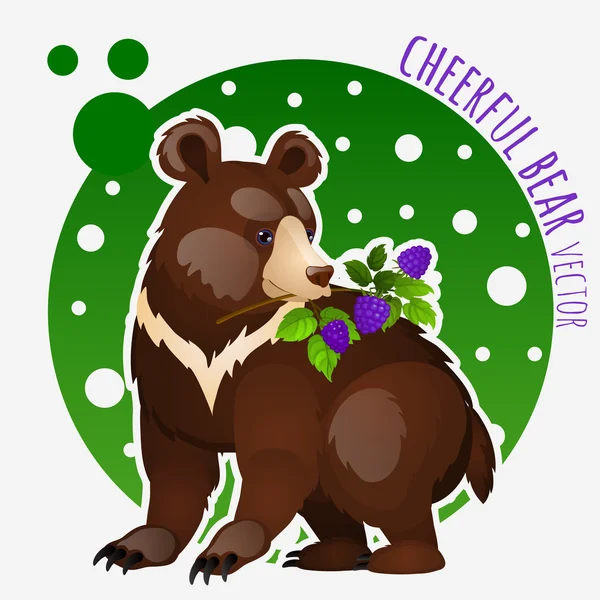 Oso con moras sobre fondo blanco-verde — Vector de stock