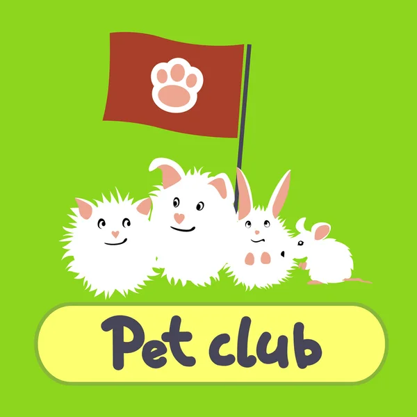 Grußkarte mit Haustieren auf grünem Hintergrund — Stockvektor