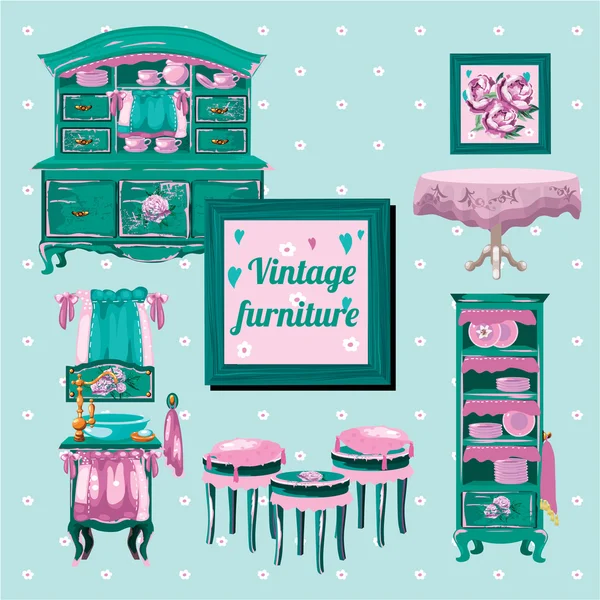 Muebles vintage, objeto antiguo interior — Vector de stock