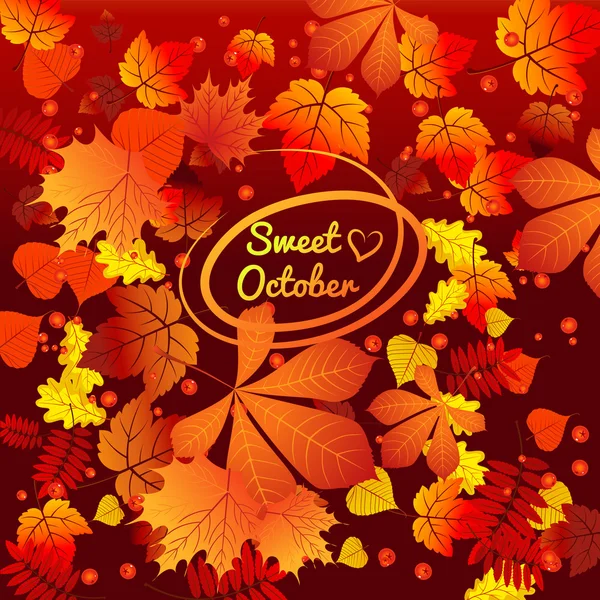 Autumn card with oval frame space for text — Stock Vector