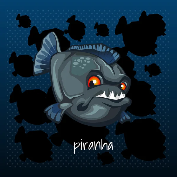 Vleesetende piranha grijnst op een donkere achtergrond — Stockvector