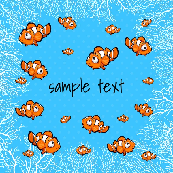 蓝色背景上的珊瑚小丑鱼 — 图库矢量图片