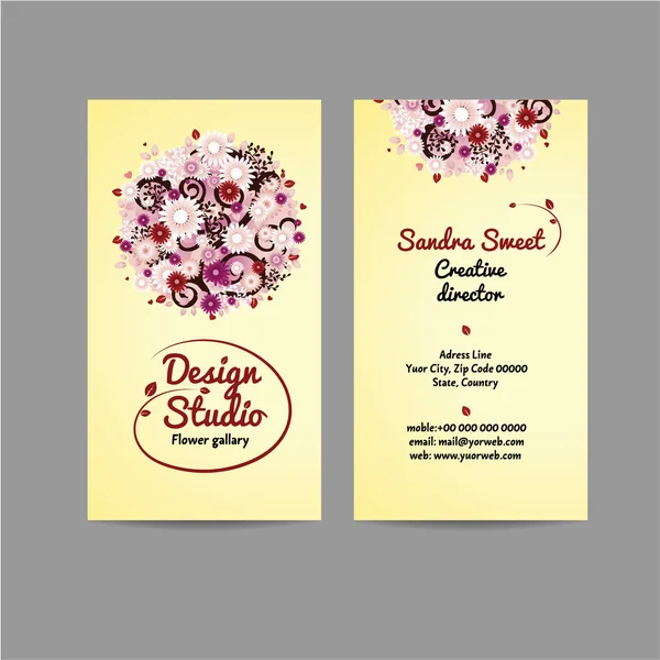 Carte de visite design avec bouquet floral — Image vectorielle