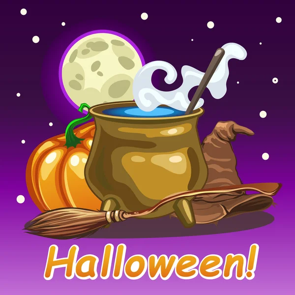 Cartão de Halloween, conjunto mágico de bruxas —  Vetores de Stock