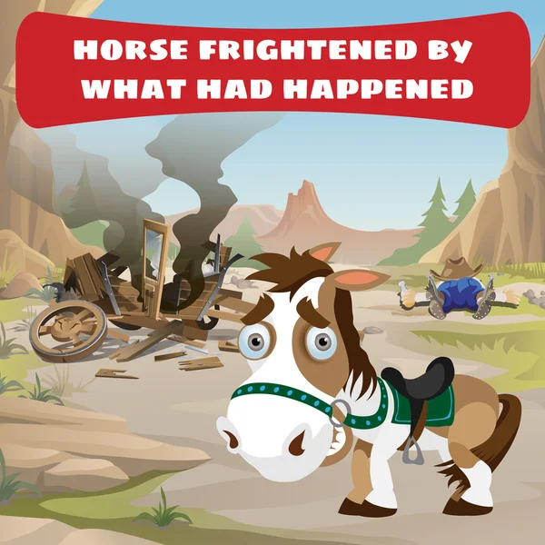 Ongevallen op de weg en angstige paard — Stockvector