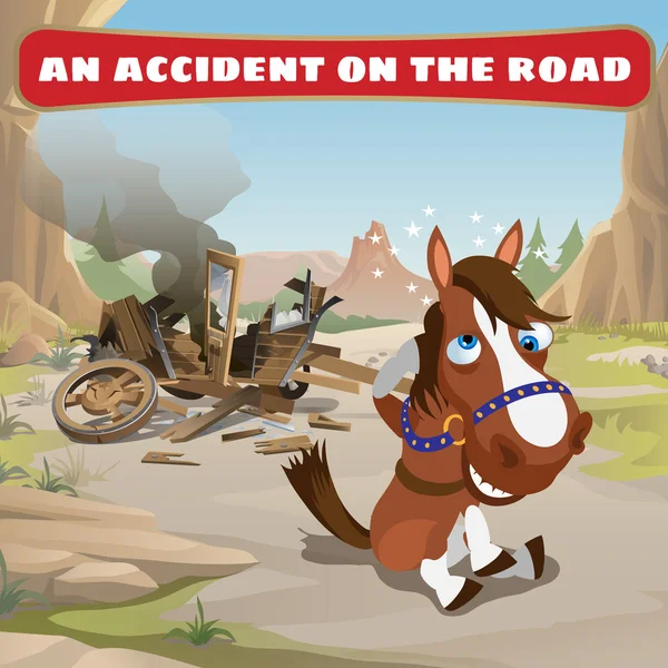 Аварія на дорозі і суперечливий кінь — стоковий вектор