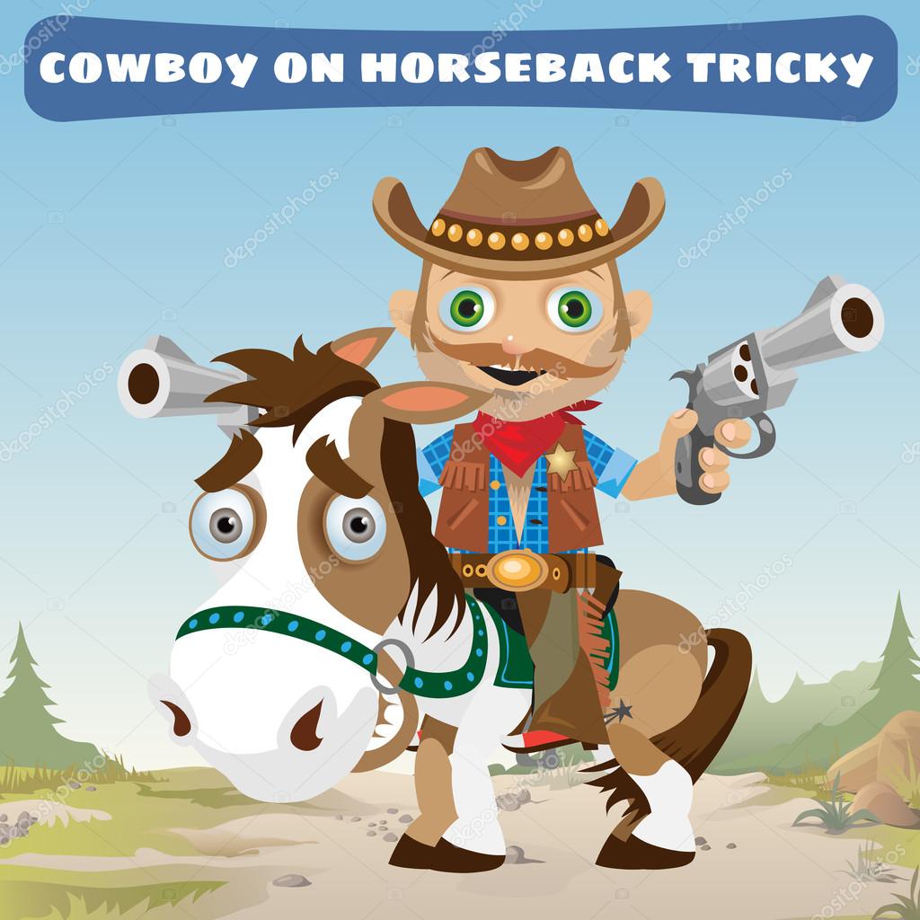 Cowboy rider on horseback tricky on a Wild West