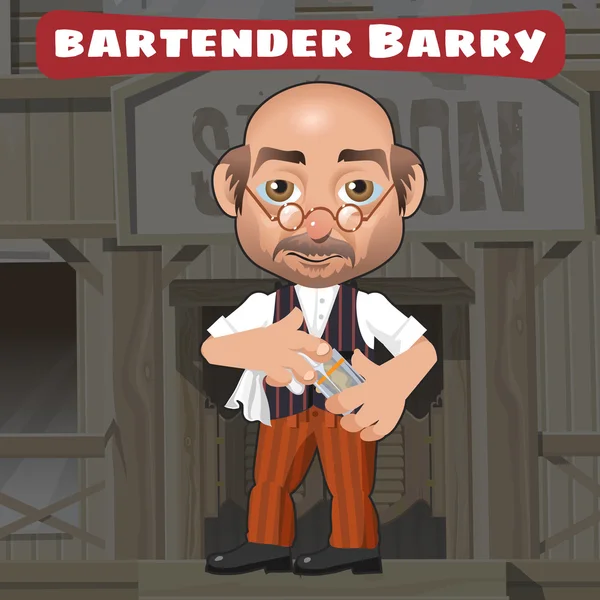 Cartoon character in Wild West - bartender Barry — Stock Vector