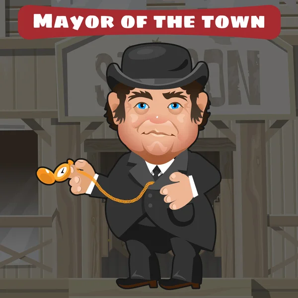 Χαρακτήρες κινουμένων σχεδίων στην άγρια Δύση - δήμαρχος στην πόλη — Διανυσματικό Αρχείο