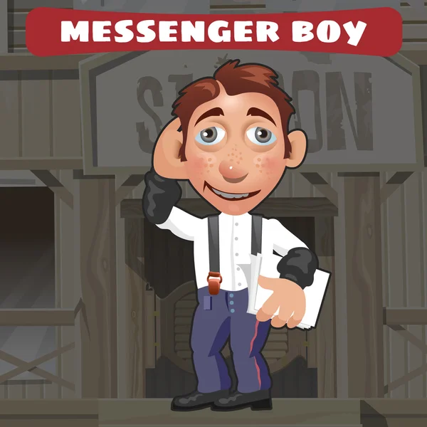 Personaggio dei cartoni animati in Wild West - ragazzo messaggero — Vettoriale Stock