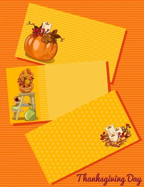 Cartão de Dia de Ação de Graças, três cartas com padrão — Vetor de Stock