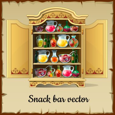 Çizgi film kabine büfe içecekler ve yemekler ile