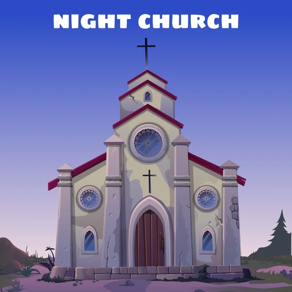 Vieille église en gros plan dans le Far West la nuit — Image vectorielle