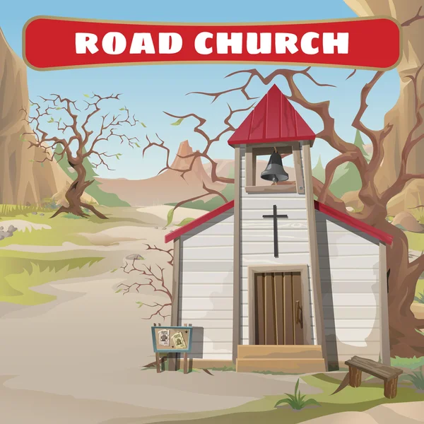 Old roadside Church in the wild West — Stock Vector