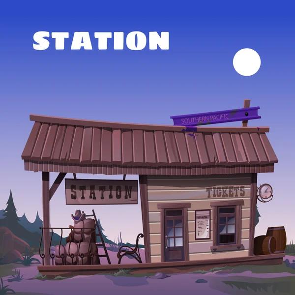 A régi tavernára, a háttérben az a Wild West — Stock Vector