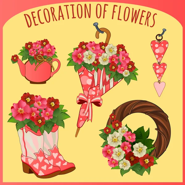 Akcesoria i przedmioty dekoracyjne z kwiatami — Wektor stockowy
