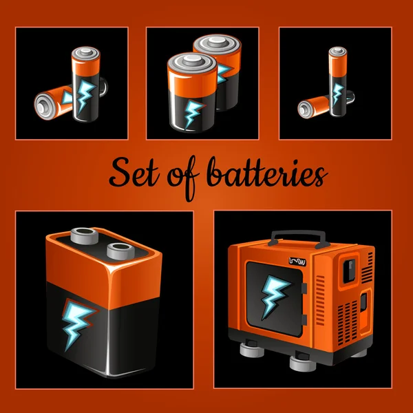 Conjunto de baterias em um fundo marrom —  Vetores de Stock
