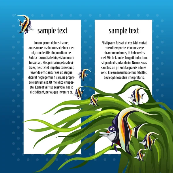 Angelfish onder de algen met witte kaart voor tekst — Stockvector