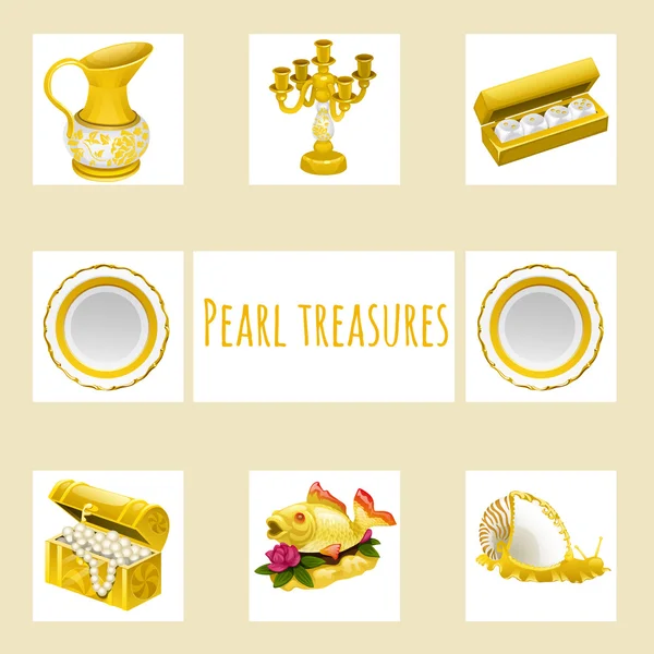 Tesouros vintage e preciosos, sete ícones —  Vetores de Stock
