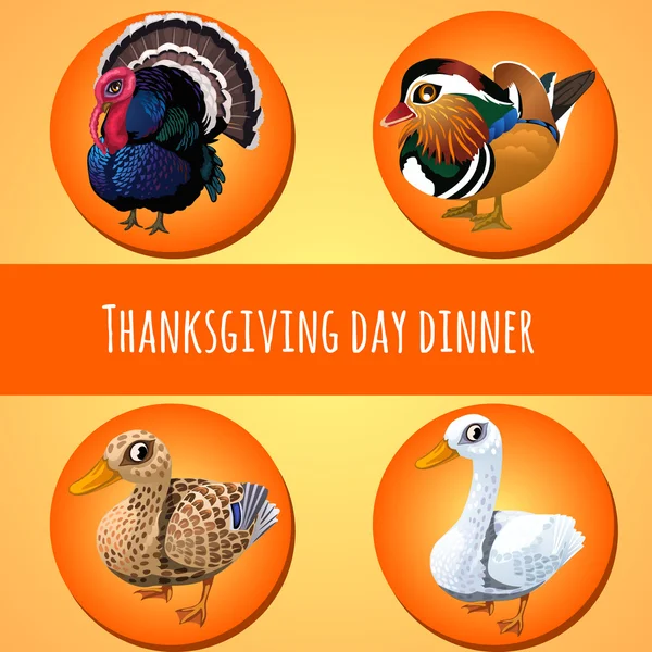 Thanksgiving day dinner, four icons — Stock Vector