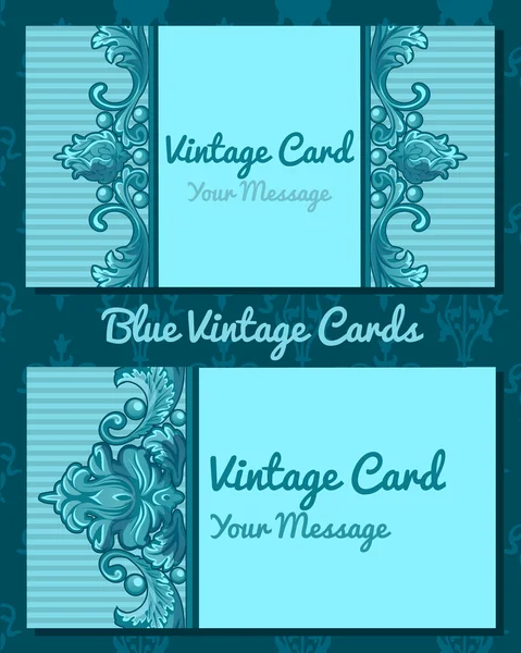 Dos tarjetas de visita horizontales vintage azules — Vector de stock