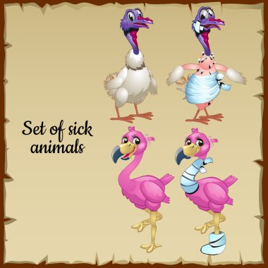 Cartoon characters, sick and healthy Flamingo clipart