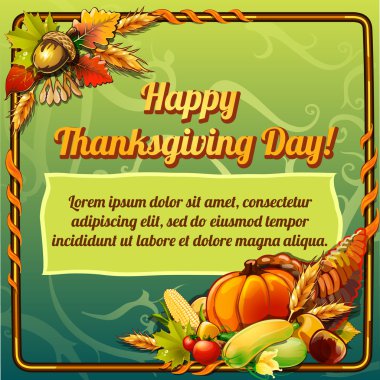 Mutlu Şükran günü kartı yeşil bir arka plan üzerinde