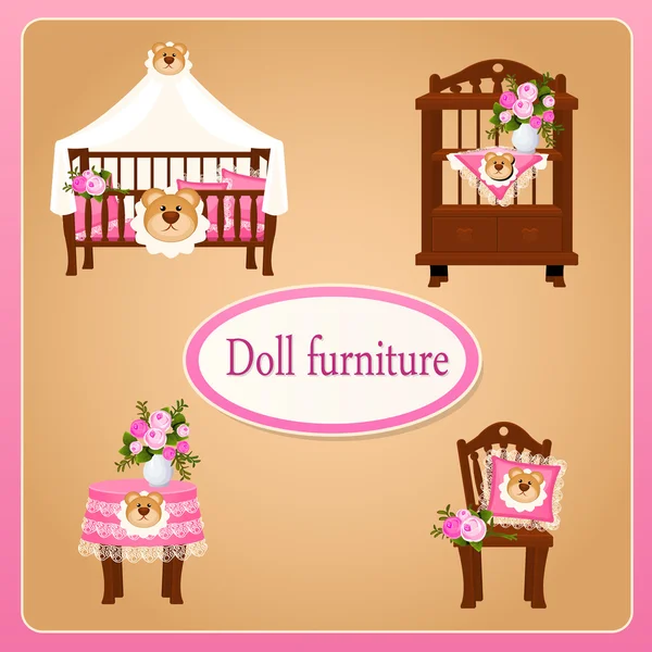 Muebles de casa de muñecas para sala de niños — Vector de stock