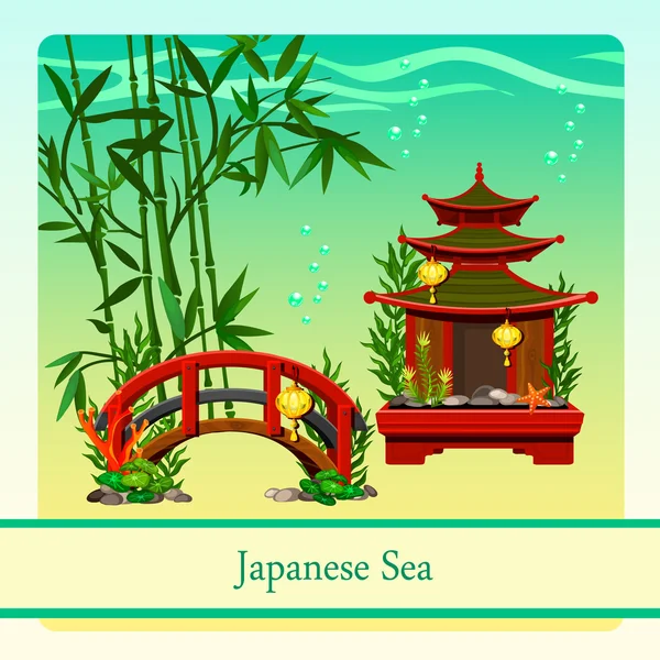 Japanese sea with elements of Japanese culture — Stock Vector